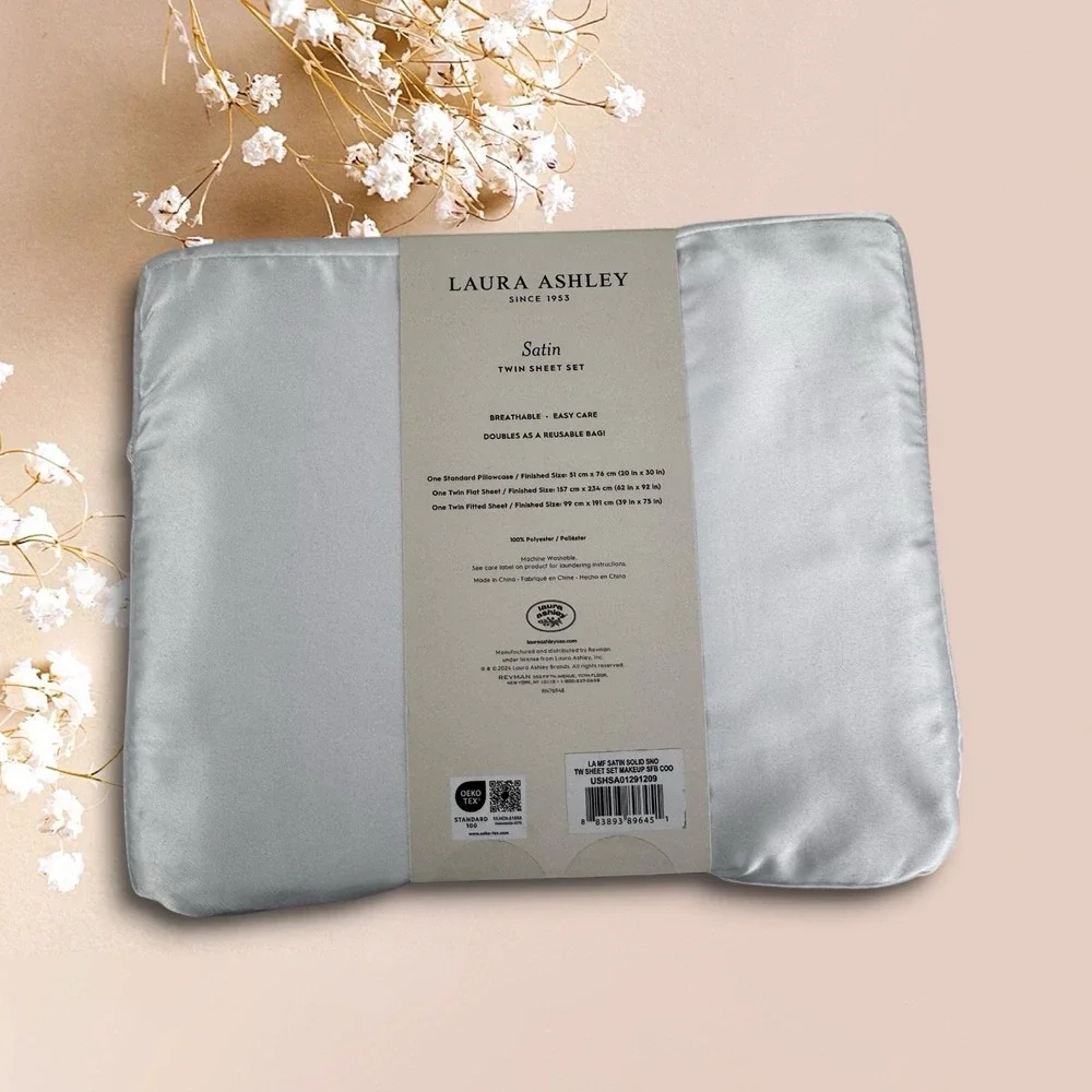 Laura Ashley Satin Twin Sheet Set‎ Classic White Tinsley Cottage Shabby Country